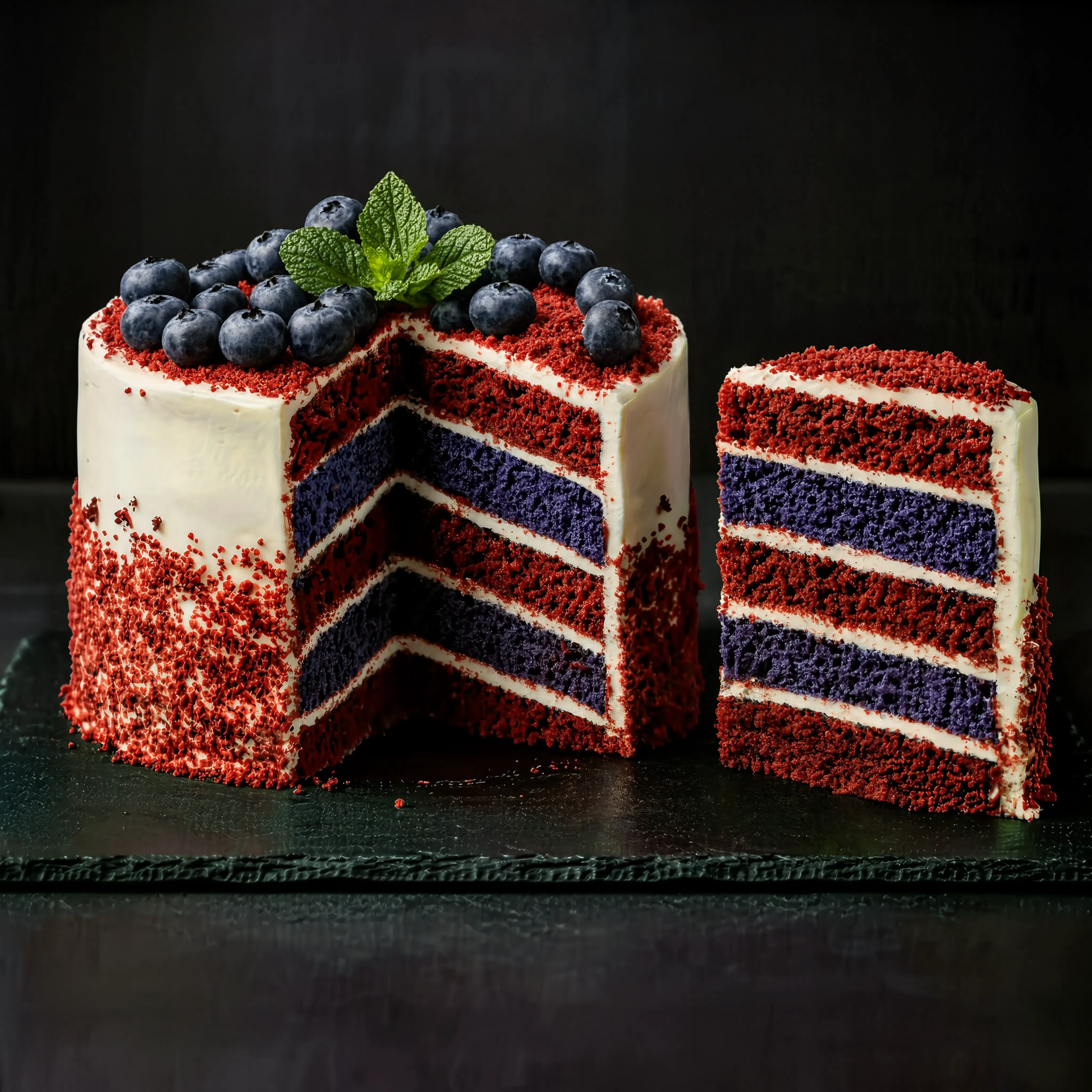Red Velvet Cake with Blueberry Mousse