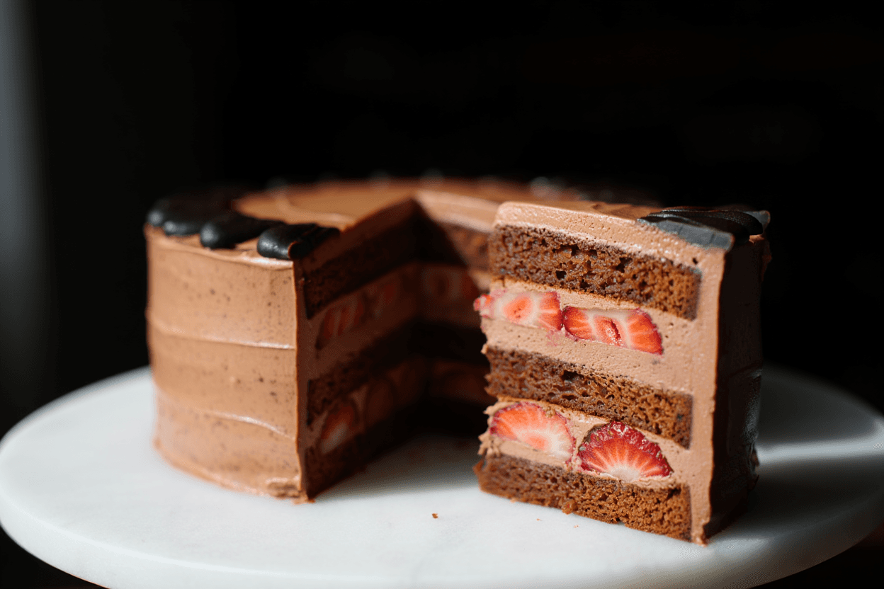 Chocolate Cake with Strawberries