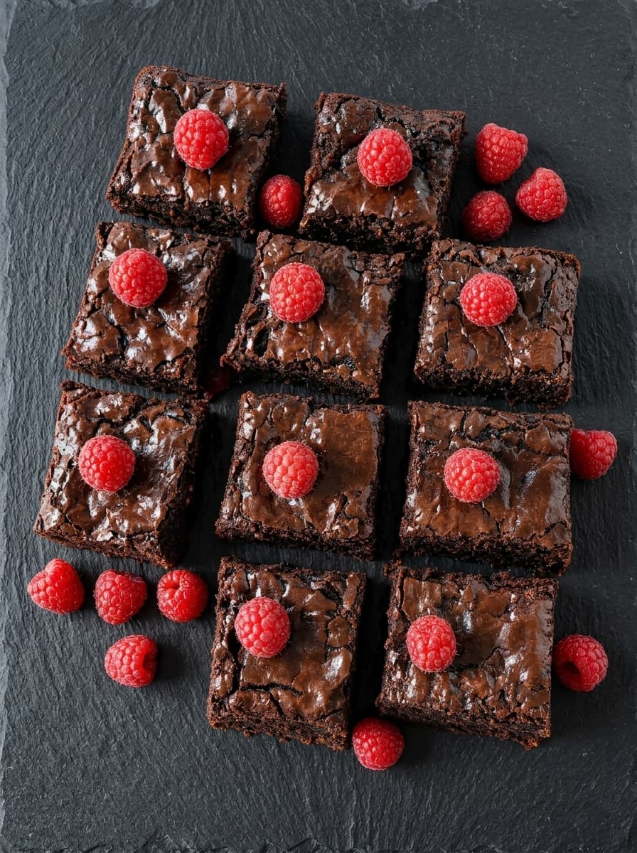 Fudgy Brownies with Raspberries